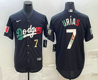 Mens Los Angeles Dodgers #7 Julio Urias Number Black Mexico 2020 World Series Cool Base Nike Jersey